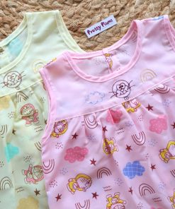 Alternative view of Cotton Back Button Frock - Combo Pack of 2 - Cat and Rainbow - Pink + Yellow - DFK