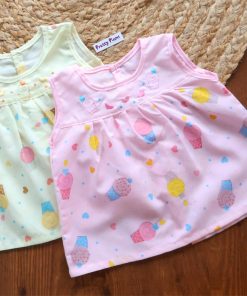 Cotton Back Button Frock - Combo Pack of 2 - Ice Cream - Yellow + Pink - DFK