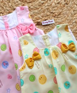 Alternative view of Cotton Back Button Frill Frock - Combo Pack of 2 - Smiley - Yellow + Pink - DFK