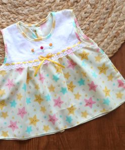 Cotton Back Button Frock - Yellow Star - DFK