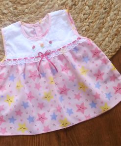 Cotton Back Button Frock - Pink Star - DFK