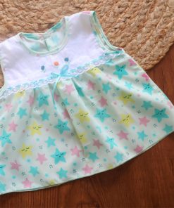 Cotton Back Button Frock - Green Star - DFK