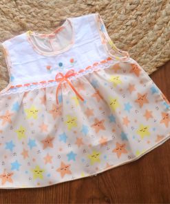 Cotton Back Button Frock - Peach Star - DFK