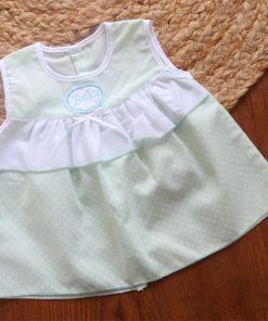 Cotton Back Button Frock - Green with White Dot - DFK