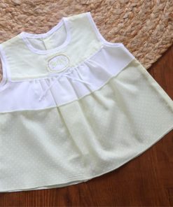 Cotton Back Button Frock - Yellow with White Dot - DFK