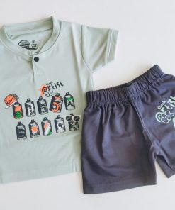 T-shirt and Shorts Set - TSH - Pista Green and Grey