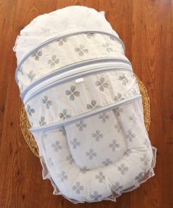 Foldable Cotton Mosquito Net Bedding Set - 95x55cm - Light Gray with Black Flower - BS1