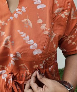 Alternative view of Maternity Casual Feeding Dress - Brick Red with White Leaf Print - MCFK