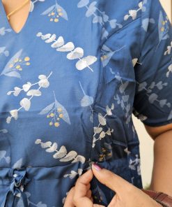 Alternative view of Maternity Casual Feeding Dress - Blue with White Leaf Print - MCFK