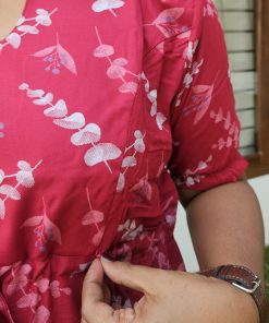 Alternative view of Maternity Casual Feeding Dress - Dark Magenta White Leaf Print - MCFK