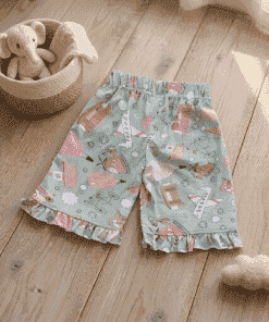 Girls Daily Wear 3/4th Shorts - Green with Baby Toys- GDS1