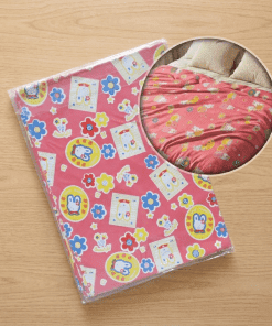 Baby Bed Cover /Rubber Sheet - Pink Round with Rabbit - RS1