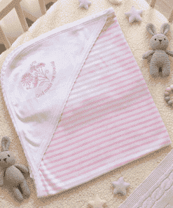 Knitted Cotton Baby Hooded Blanket - Pink Strip - HBL