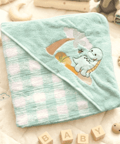 Micro Fiber Hooded Blanket - 85x85cm - Green Check with Dino - HBL