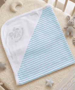 Knitted Cotton Baby Hooded Blanket - Blue Strip - HBL