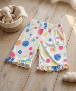 Girls Daily Wear 3/4th Shorts - White with Color Circle - GDS1