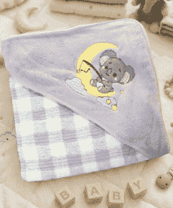 Micro Fiber Hooded Blanket - 85x85cm - Light Lavender Check with Koala on Moon - HBL