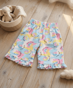 Girls Daily Wear 3/4th Shorts - Pink and Blue with Flower - GDS1