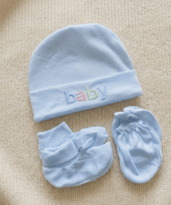 Baby Cap Set - Combo Pack of 2 - White + Blue - Image 3