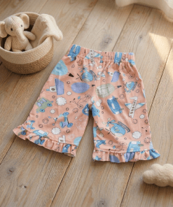 Girls Daily Wear 3/4th Shorts - Orange with Baby Toys - GDS1