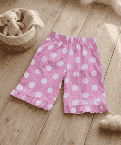 Girls Daily Wear 3/4th Shorts - Pink with White Circle - GDS1