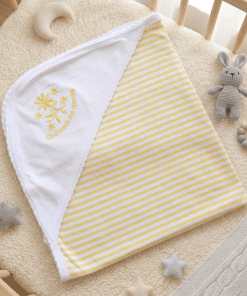 Knitted Cotton Baby Hooded Blanket - Yellow Strip - HBL