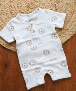 Romper/Onesie - Cream with Brown Lion Head Print - RMP1