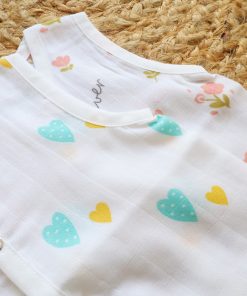 Alternative view of Organic Muslin Cotton Jhabla - Pack of 2 - Green Heart  + Peach Flower - JH1