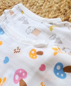Organic Muslin Cotton Jhabla - Pack of 2 - Mushroom + Grey Animals - JH1 - Image 2