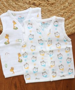 Organic Muslin Cotton Jhabla - Pack of 2 - Giraffe + Dog - JH1