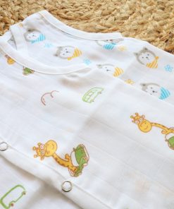 Organic Muslin Cotton Jhabla - Pack of 2 - Giraffe + Dog - JH1 - Image 2