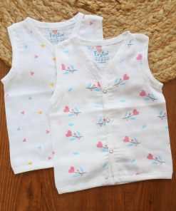 Organic Muslin Cotton Jhabla - Pack of 2 - Pink Heart + Color Triangle - JH1