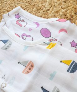 Organic Muslin Cotton Jhabla - Pack of 2 - Penguin + Boat - JH1 - Image 2