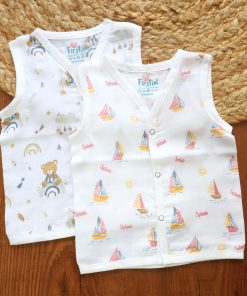 Organic Muslin Cotton Jhabla - Pack of 2 - Teddy + Boat - JH1