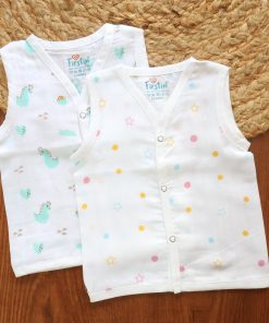 Organic Muslin Cotton Jhabla - Pack of 2 - Color Dot + Dino - JH1