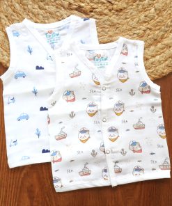 Organic Muslin Cotton Jhabla - Pack of 2 - Cat + Cars - JH1