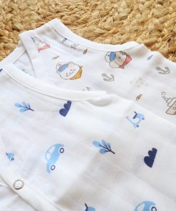 Organic Muslin Cotton Jhabla - Pack of 2 - Cat + Cars - JH1 - Image 2
