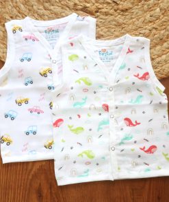 Organic Muslin Cotton Jhabla - Pack of 2 - Cars + Fish - JH1