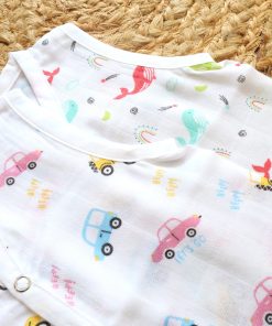 Organic Muslin Cotton Jhabla - Pack of 2 - Cars + Fish - JH1 - Image 2