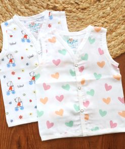 Organic Muslin Cotton Jhabla - Pack of 2 - Skating Girl + Heart - JH1