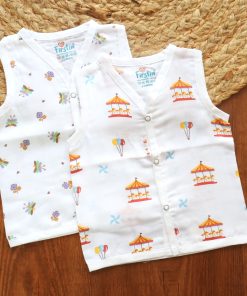 Organic Muslin Cotton Jhabla - Pack of 2 - Funny Ride + Dragonfly - JH1
