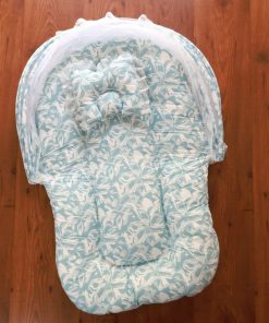 Foldable Cotton Bedding Set - 100x54cm - Blue with White Big Thick Flower - BS1