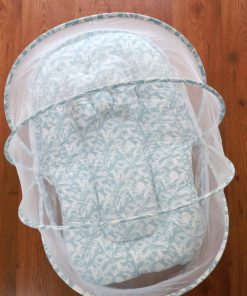 Foldable Cotton Bedding Set - 100x54cm - Blue with White Big Thick Flower - BS1 - Image 2