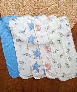 Cotton Color Burp Cloth - Pack of 5 - 45x18cm - Giraffe + Animals +  Fairy Girl +Blue with Star + Blue Big Star - BP1