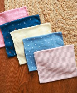 Cotton Color Burp Cloth - Pack of 5 - 45x18cm - Pink with White Star+ Color Star+  Blue with White Heart +Sandal Strip + Yellow Butterfly - BP1 - Image 2