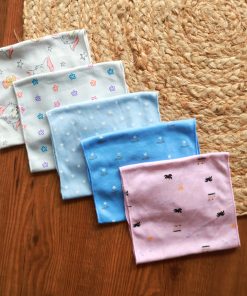 Cotton Color Burp Cloth - Pack of 5 - 45x18cm - Bus + Tom and Jerry + Color Flower +Light Blue with Star + Blue with Star - BP1 - Image 2