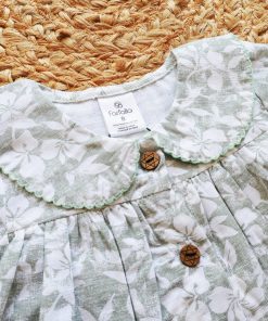 Cotton Frock - Light Green with White Floral - DFK - Image 2