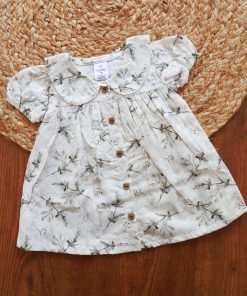 Cotton Frock  - Pastel Gray with Leaf Print - DFK
