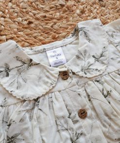 Cotton Frock - Pastel Gray with Leaf Print - DFK - Image 2
