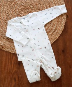 Sleeping Suit - Off White with Green, Red and Yellow Leaf - SS1
